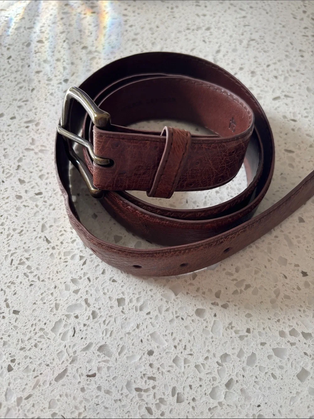 Tecovas Dark 42” ostrich Leather Belt with Brushed Silver Buckle